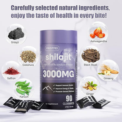 Pure Himalayan Shilajit Gummies for Men & Women - 100% Natural & Organic | 85+ Trace Minerals & Fulvic Acid | 180 Count | Individually Packaged