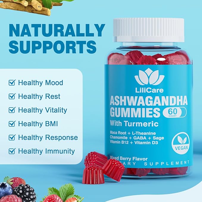 Ashwagandha Gummies, 2000mg Organic Ashwa Root Extract Supplement for Women & Men - 60 Count - Ashwagandha Blend Gummies Combination Supplements