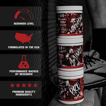 5% Nutrition Code Red Series Pre Workout Powder for Men & Women | Energy, Power, Protein Synthesis & Focus | 300mg Caffeine, L-Citrulline, Glycerol, Taurine, Alpha GPC, Huperzine (Italian Lemon Ice)