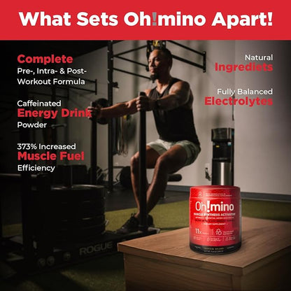 Oh!mino Amino Acid Energy Blend - Pre-Post Workout Powder, BCAA Amino Acids, Workout Recovery Drink, Muscle Synthesis Activator, Caffeinated Tropical Splash, 280 g, 40 Servings