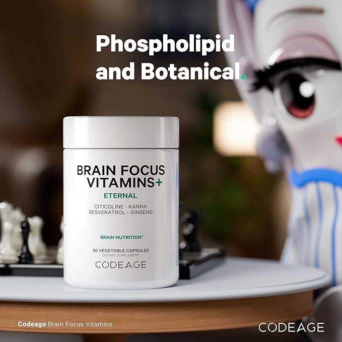 Codeage Brain Focus Vitamins+ Nootropic Supplement with Citicoline as Cognizin, Panax Ginseng, Resveratrol, Gotu Kola, Vitamin B12 Methylcobalamin - Liposomal Delivery - Non-GMO - 60 Capsules