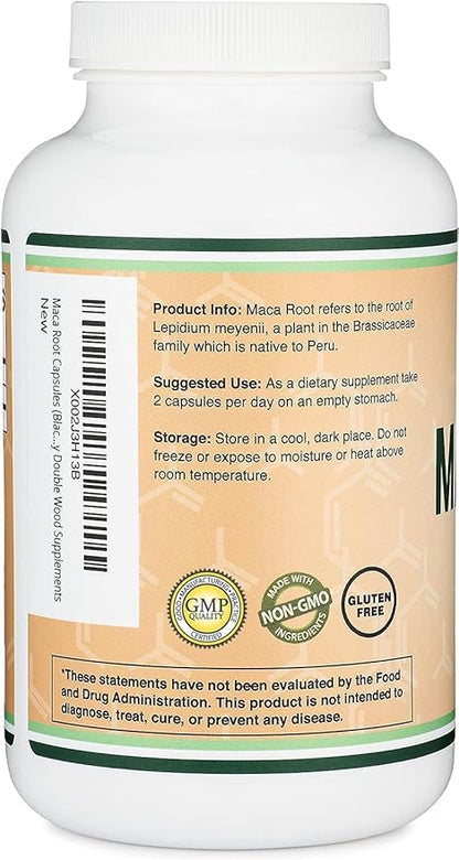 Maca Root Capsules for Women and Men, 300 Count (1,000mg of Black, Red, Yellow Maca Powder per Serving) Grown in Peru (for Energy, Performance, Motivation) by Double Wood