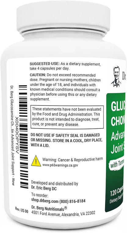 Dr. Berg Glucosamine Chondroitin MSM Turmeric & Boswellia - Advanced Joint Support Supplement with 1500 mg Glucosamine Sulfate - Includes 120 Capsules