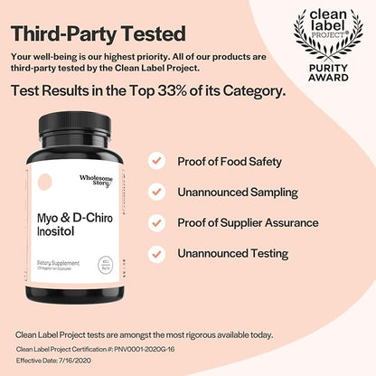 Wholesome Story Inositol Supplement | Myo Inositol & D-Chiro Inositol 2050mg | Hormonal Balance & Ovarian Support | 30 Day Supply