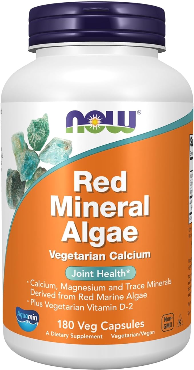 NOW Foods Supplements, Red Mineral Algae Plus Vitamin D-2, Joint Health*, 180 Veg Capsules