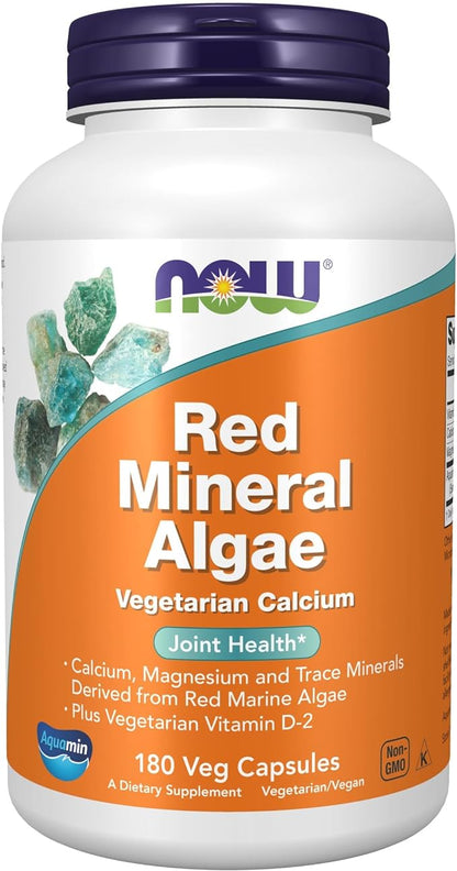 NOW Foods Supplements, Red Mineral Algae Plus Vitamin D-2, Joint Health*, 180 Veg Capsules