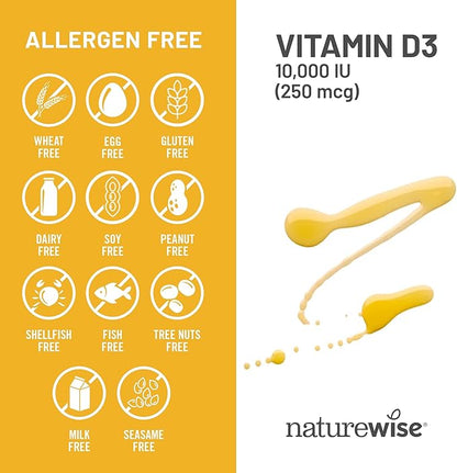 NatureWise Vitamin D3 10,000IU (250 mcg) Extra Strength for Healthy Muscle Function and Immune Support, Non-GMO, Gluten Free in Organic Extra Virgin Olive Oil, Softgel, 90 Count[3-Month Supply]