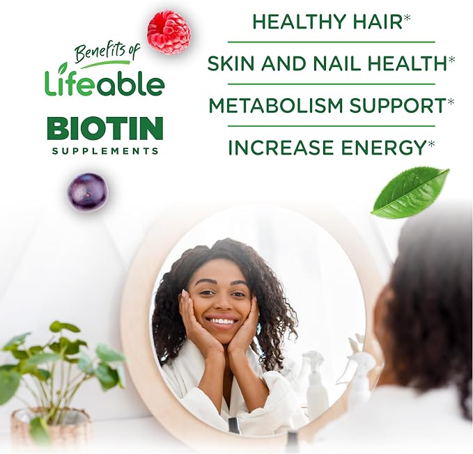 Lifeable Sugar Free Biotin Gummies | 5000mcg Vitamin B7 | Great Tasting Biotin Supplement | Biotin Gummies for Hair Growth, Skin and Nail Health | Hair Gummies for Women, Men, Adults | 90 Gummies
