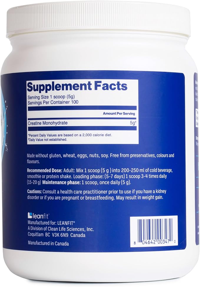 LeanFit Sport CREATINE MONOHYDRATE Powder, Unflavored - Informed Choice Certified, Micronized & Pharmaceutical Grade Creatine, Gluten-Free, Vegan – 5g Creatine Per Serving, 100 Servings, 17.64oz Tub