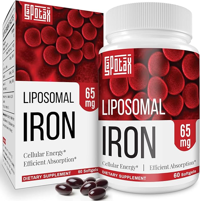 Liposomal Fe Iron Supplement for Women,65 mg Iron Supplements with Folic Acid & Vitamin B12 for Men,Red Blood Cell Production,Energy Support for Adults Iron Deficiency 60 Softgels(1 Bottle)