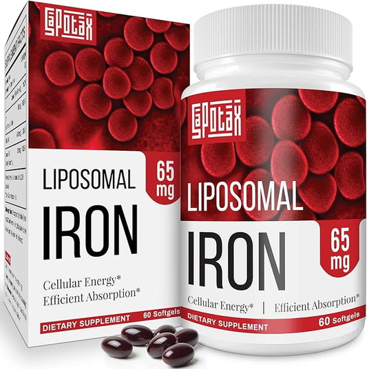 Liposomal Fe Iron Supplement for Women,65 mg Iron Supplements with Folic Acid & Vitamin B12 for Men,Red Blood Cell Production,Energy Support for Adults Iron Deficiency 60 Softgels(1 Bottle)