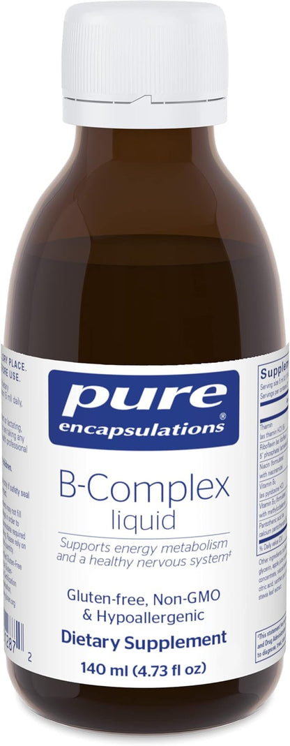 Pure Encapsulations B-Complex Liquid - Liquid Vitamin B Complex - for Nerve & Energy Metabolism* - Gluten Free & Vegetarian - 4.73 oz (140 mL)