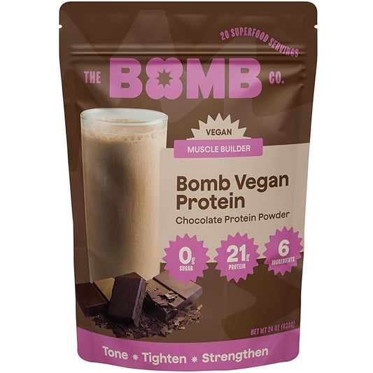The Bomb Co. Bomb Plant Protein, Protein Powder with 21g Protein, Amino Acids, Zero Sugar, Pea Protein, Cocoa, Chia Seeds, Pumpkin Seeds, Vanilla & Monk Fruit, Gluten Free, Chocolate Flavor, 20 Srvgs