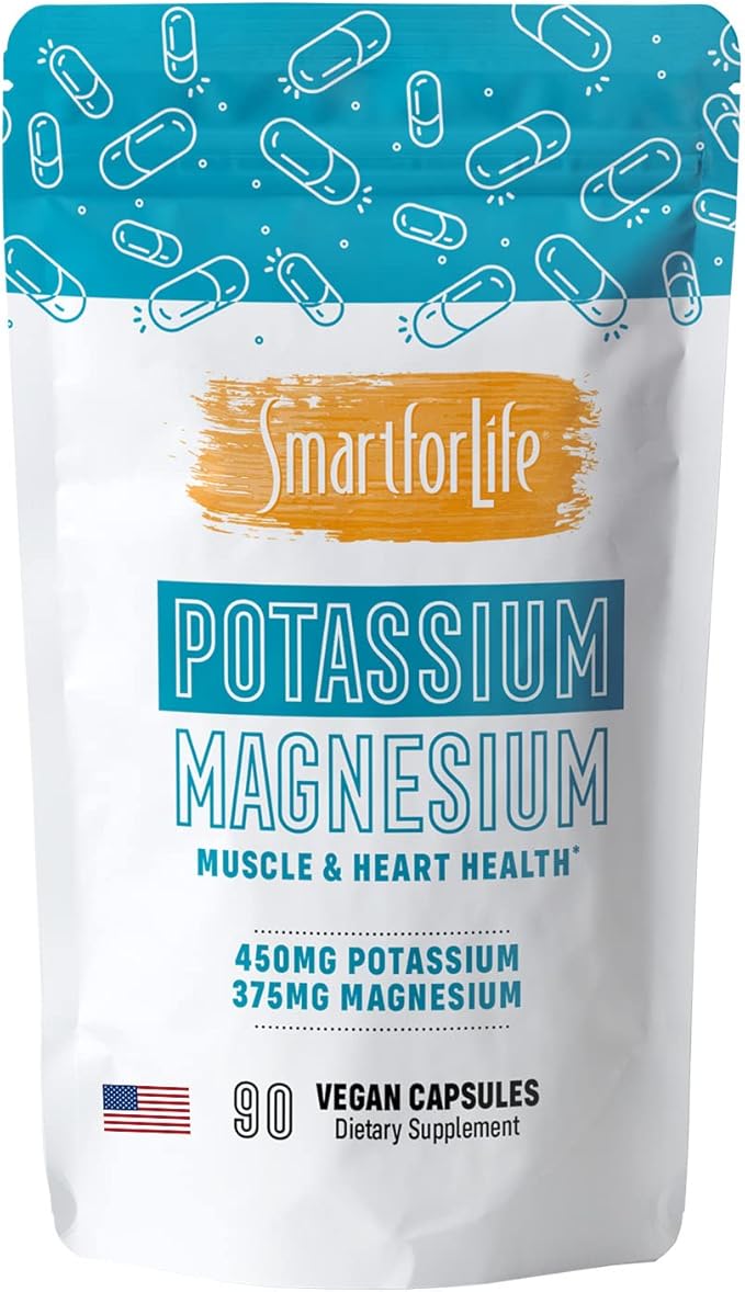 SMART FOR LIFE Potassium Magnesium Supplement – High Absorption Magnesium Complex – 90 Vegan Capsules - Magnesium and Potassium Supplement for Vascular Health, Magnesium for Leg Cramps and Sleep 90 ct