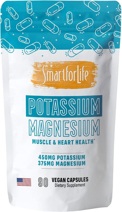 SMART FOR LIFE Potassium Magnesium Supplement – High Absorption Magnesium Complex – 90 Vegan Capsules - Magnesium and Potassium Supplement for Vascular Health, Magnesium for Leg Cramps and Sleep 90 ct