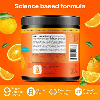 KEY NUTRIENTS Multivitamin Electrolytes Powder No Sugar - Tangy Orange Electrolyte Powder - Endurance & Energy Supplement - Hydration Powder - No Calories - 90 Servings - Made in USA