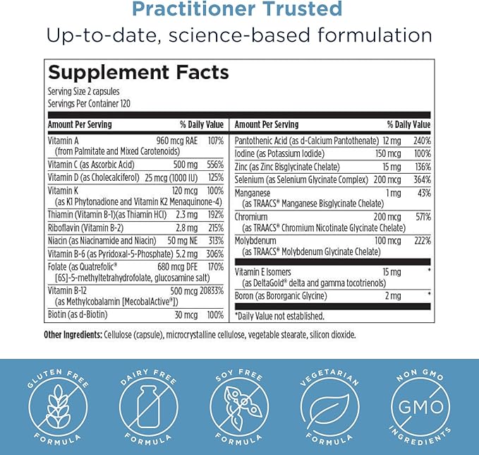 Designs for Health Methylated Multivitamin for Women & Men - Twice Daily Multimineral Supplement & Multivitamin Without Iron + Methylated B12 and Folate, Vitamin C, K, D, E + More (240 Capsules)
