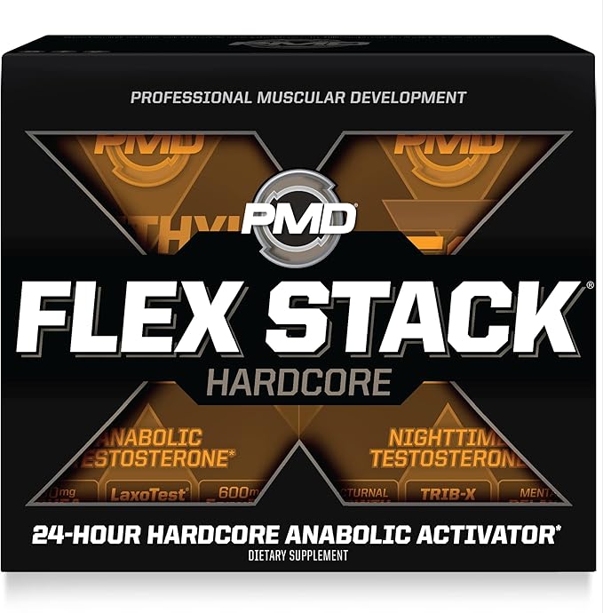 PMD Sports Flex Stack Hardcore 24-Hour Healthy Stack for Increased Muscle Mass, Strength, Reduce Soreness, Libido and Restful Sleep - Methyl Andro Hardcore 90 Capsules, Z-Test 90 Capsules