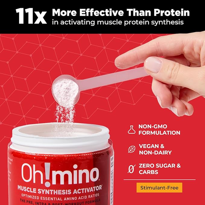 Oh!mino Amino Acid Energy Blend - Sugar-and-Stimulant-Free, Pre-Post Workout Powder, BCAA Amino Acids, Workout Recovery Drink, Muscle Synthesis Activator, Tropical Splash, 280 g, 40 Servings