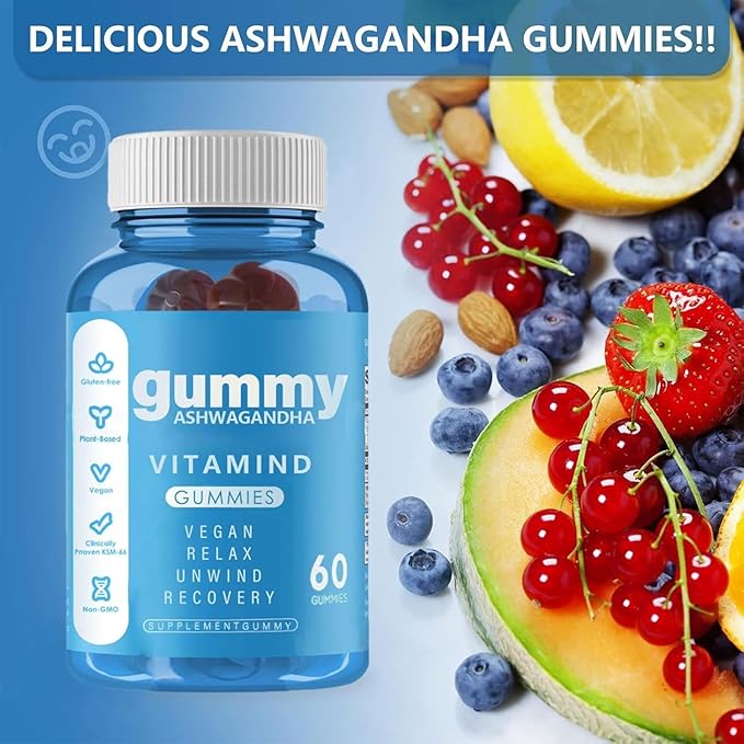 Ashwagandha Gummies-Ashwagandha Vitamin D Gummy Vitamins Supplements - Mixed Berry, KSM-66-60 Count