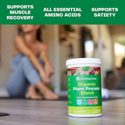Amazing Grass Organic Plant Protein Blend: Vegan Protein Powder, New Protein Superfood Formula, All-In-One Nutrition Shake with Beet Root, Original, 12 Servings