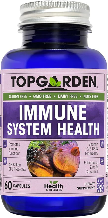 Immune System Health - Sambucus Elderberry, Vitamin C, Echinacea, Turmeric Curcumin, Garlic, Zinc & More for Adult's Wellness Support. Boost Your Body and Mind!