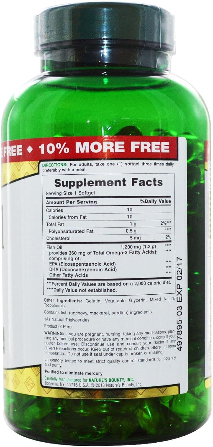 Nature's Bounty Fish Oil, Supports Heart Health, 1200 Mg, Rapid Release Softgels, 200 Ct