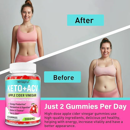 Keto Acv Gummies, Fast Ripped Apple Cider Vinegar Gummies, Max Strength 2000mg, ACV Gummies for Metabolism, Digestion, Detox & Cleanse, Formulated with Green Tea, B6 & B12, 120 Counts