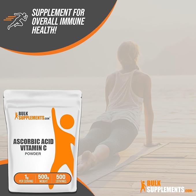 BulkSupplements.com Ascorbic Acid Powder - Vitamin C Supplement, Ascorbic Acid Food Grade - Powdered Vitamin C, Immune Support - Gluten Free, 1g per Serving, 500g (1.1 lbs) (Pack of 1)