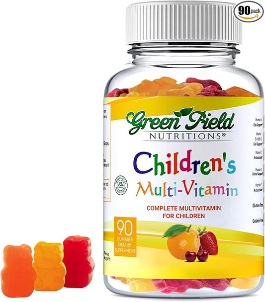 Greenfield Nutritions Kids Gelatin Free Halal Multivitamin Gummies - All Essential Halal Vitamins A, Bs, C, D, Iodine, Zinc for Immunity, Non-GMO, Children's Halal Vitamin Gummies (90 Count)