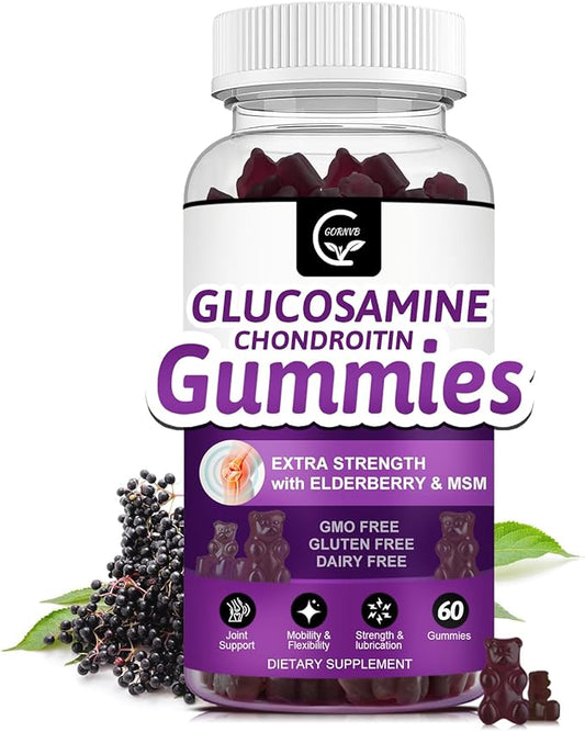 Glucosamine Chondroitin Gummies - Extra Strength Joint Support Supplement with MSM Elderberry & Calcium for Natural Joint, Antioxidant Immune Support for Adults, Men & Women