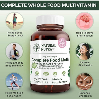 Natural Nutra Whole Food Complete Multivitamin and Mineral for Women and Men, Energy Booster, Helps Maintain Bone Health Supplement, Improves Brain Function and Skin, 60 Capsules