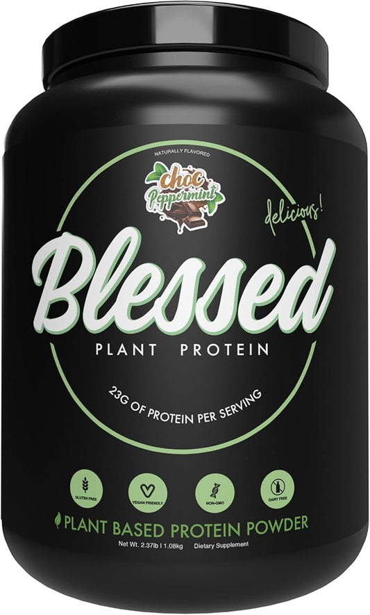 BLESSED Vegan Protein Powder - Plant Based Protein Shake Meal Replacement Powder - 23g of Pea Protein Powder for Women & Men, Dairy Free, Gluten Free, No Sugar Added, 30 Servings (Choc Peppermint)