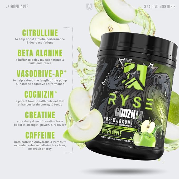 RYSE Up Supplements Noel Deyzel x Pre Workout | Intense Pumps, Energy, & Focus | Citrulline & Beta Alanine | 400mg Total Caffeine | 40 Servings (Green Apple)