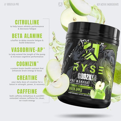 RYSE Up Supplements Noel Deyzel x Pre Workout | Intense Pumps, Energy, & Focus | Citrulline & Beta Alanine | 400mg Total Caffeine | 40 Servings (Green Apple)