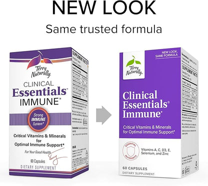 Terry Naturally Clinical Essentials Immune - 60 Capsules - Critical Vitamins & Minerals for Optimal Immune Support - Non-GMO, Gluten Free - 60 Servings