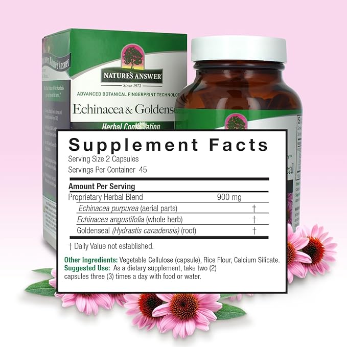 Nature's Answer Echinacea & Goldenseal | Dietary Supplement | Supports a Healthy Immune System | Non-GMO & Kosher Certified | Vegetarian/Vegan Capsules 90ct