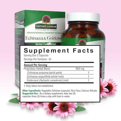 Nature's Answer Echinacea & Goldenseal | Dietary Supplement | Supports a Healthy Immune System | Non-GMO & Kosher Certified | Vegetarian/Vegan Capsules 90ct