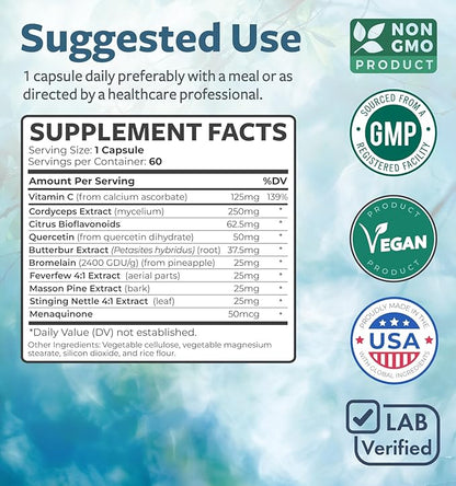 Respiratory Lung Health Supplement - Invigorating Lung Support Supplement Helps Support Clear Airways Mucus Removal and Seasonal or Year Round Lung Detox - Vegan Herbal Clear Lungs Formula (2 Months)