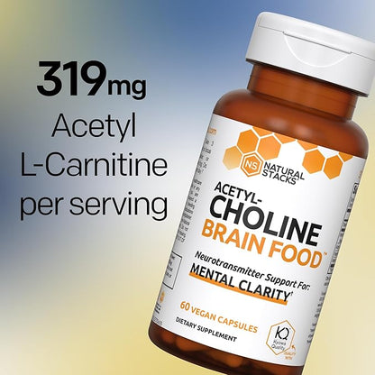 NATURAL STACKS Acetylcholine Alpha GPC 192 mg - 383 mg White Peony Root Extract + 287 mg Pantethine with Vitamin B1 and B5 - Supports Mental Clarity - 60 Acetylcholine Capsules