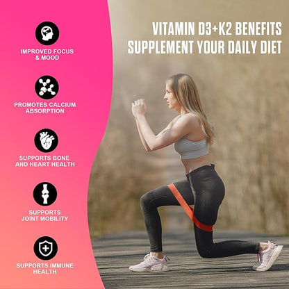 Vitamin D3 + K2 Sugar Free Gummies, 10000 IU Vitamin D3 + 250 mcg Vitamin K2, Supports Bone & Heart Health for Adults, Promotes Calcium Absorption & Immune Health, Non-GMO, 120Gummies