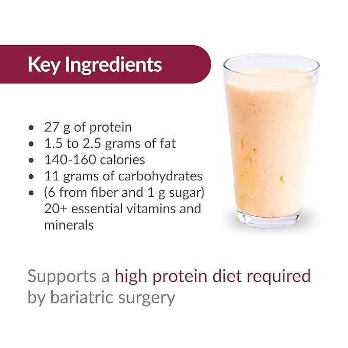 Bariatric Advantage High Protein Meal Replacement Drink Mix, Protein Powder Whey Isolate for Gastric Bypass and Sleeve Gastrectomy Patients, 27g Protein, Lactose Free - Orange Cream - 28 Servings