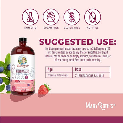MaryRuth Organics Postnatal & Prenatal Vitamins for Women | Sugar Free | Womens Multivitamin for Pre-Conception, Pregnancy & Nursing | Ginger | Selenium | Folate | Vegan | Non-GMO | Gluten Free | 32oz