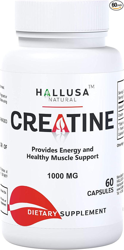 Creatina Monohidratada - Resistencia Muscular - Recuperación Muscular - Masa Muscular - Suplemento para ejercicio - CREATINA 60 CAPSULAS 1000 MG
