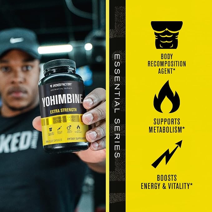 Jacked Factory Yohimbine Extra Strength Supplement, 270 Capsules - Premium Yohimbe Bark Extract for Experienced Users - Body Recomposition, Energy & More - Zero Fillers - 270 Veggie Capsule Pills