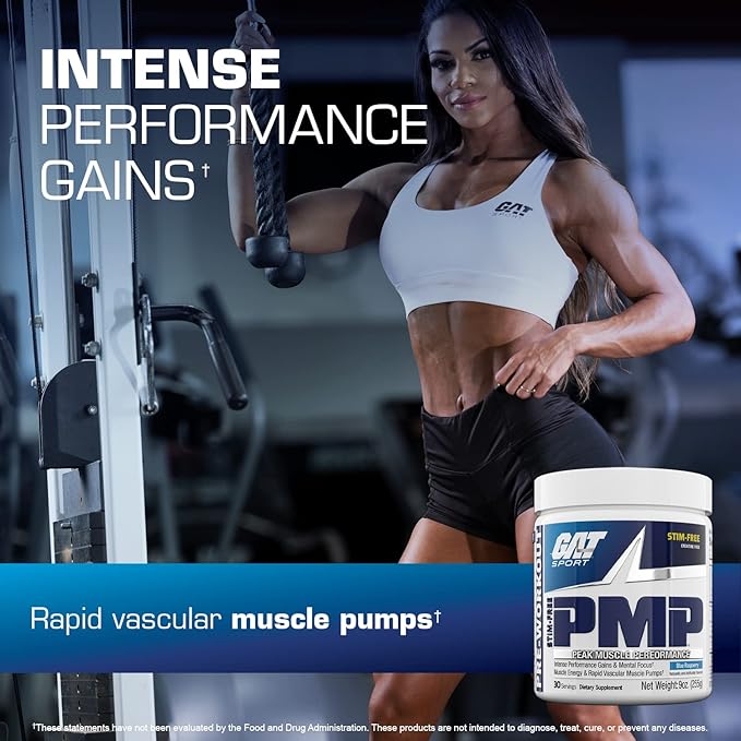 GAT SPORT PMP (Peak Muscle Performance), Pre-Workout, 30 Servings (Blue Raspberry (Stim-Free))