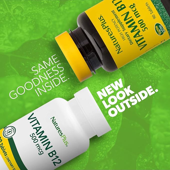 Natures Plus Vitamin B12 (Methylcobalamin) - 500 mcg, 90 Vegetarian Tablets -High Potency Red Blood Cell Support - Natural Energy Booster, Promotes Overall Health - Gluten-Free - 90 Servings