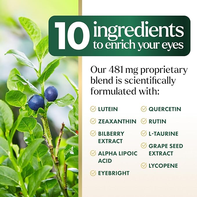 Eye Vitamin & Mineral Supplement, Contains Zinc, Vitamins C, E, Lutein, & Zeaxanthin, Supports Eye Strain, Vision Health for Adults, Non-GMO, Vegan Eye Vitamins Supplement - 120 Capsules