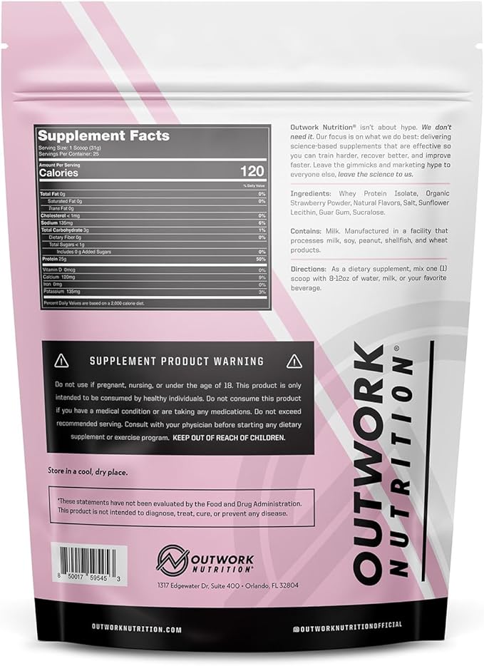 Outwork Nutrition Build Whey Protein Isolate Powder - Low Lactose, Gluten-Free Protein Powder for Muscle Growth & Workout Recovery, Backed by Science, Strawberry, 1.8lbs