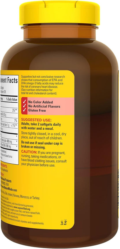 Nature Made Fish Oil 1000 mg Softgels, Fish Oil Supplements, Omega 3 Fish Oil for Healthy Heart Support, Omega 3 Supplement with 250 Softgels, 125 Day Supply